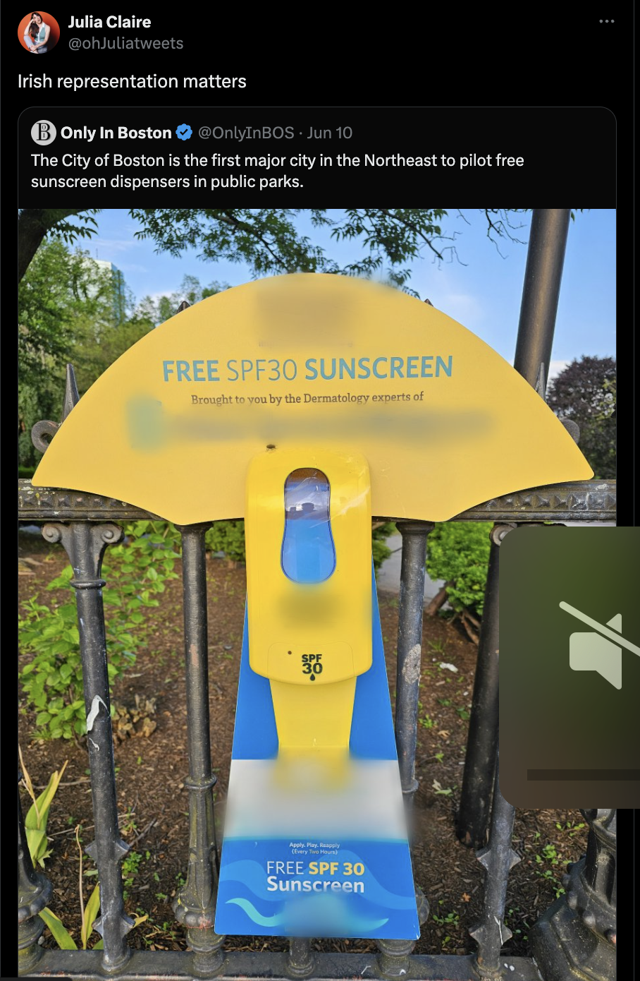 tree - Julia Claire Irish representation matters Only In Boston Jun 10 The City of Boston is the first major city in the Northeast to pilot free sunscreen dispensers in public parks. Free SPF30 Sunscreen ght by the D Free Spf 30 Sunscreen